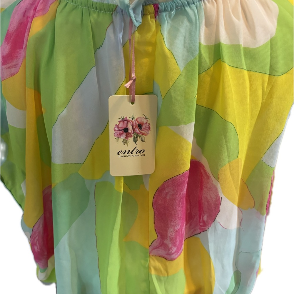 Boutique colorful ruffle sleeve elastic waist top NWT size medium - Picture 2 of 3